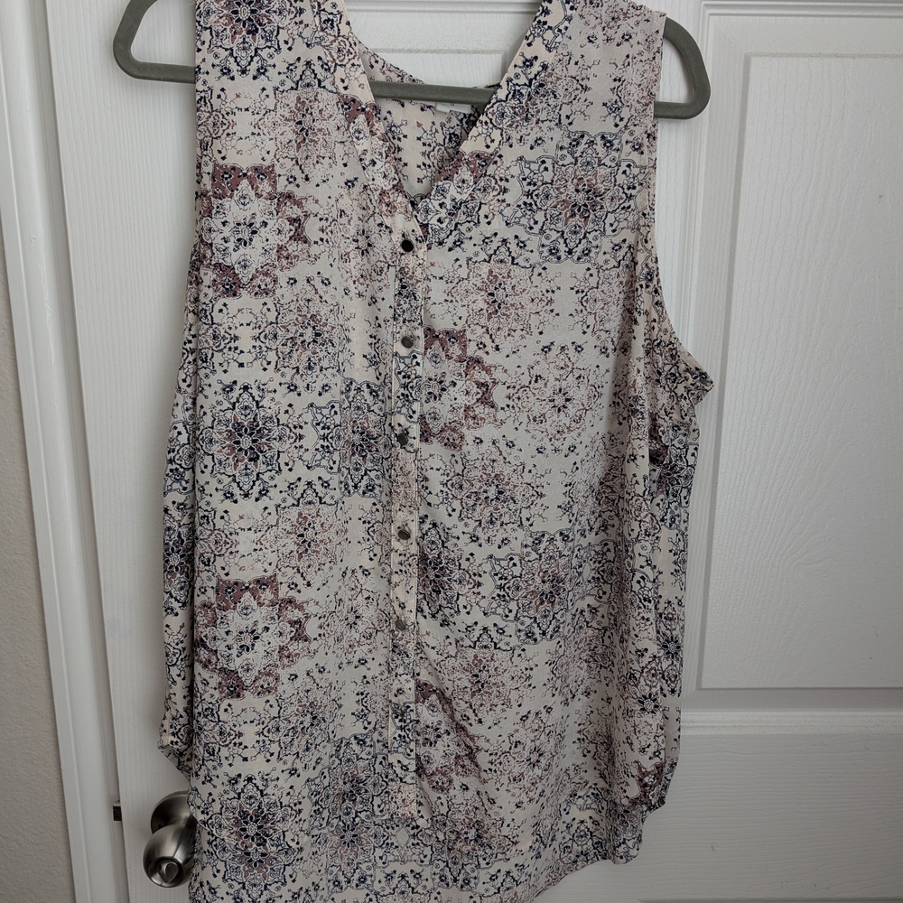 Maurices Button-Down Patterned Blouse - Cream and Blue